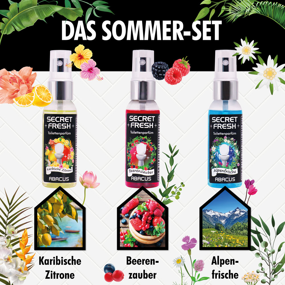 Toilettenparfüm Sorten, Toilettenparfum, Parfüm Toilette, Secret Fresh, Sommer Mix Sorten